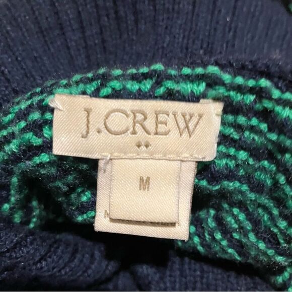 J. Crew Womens Turtleneck Ski Sweater Navy Blue Green Striped Soft Pullover Sz M - Picture 8 of 9